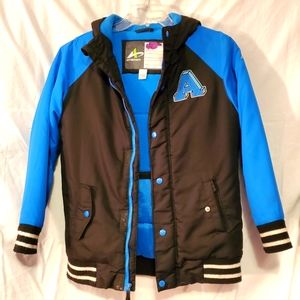 Boys Athletech Puffer winter coat large 10/12 blue and black